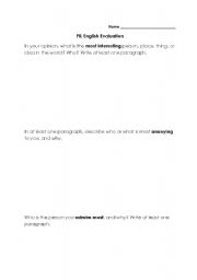 English worksheet: Personal Opinion Worksheet