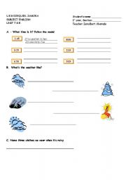 English worksheet: TIME AND WEATHER