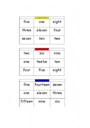 English worksheet: Numbers bingo