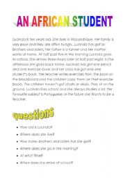 English Worksheet: an african student