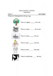 English worksheet: prepositions in and on