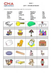 English Worksheet: BASIC 1 - UNIT 7 - PICTURE DICTIONARY