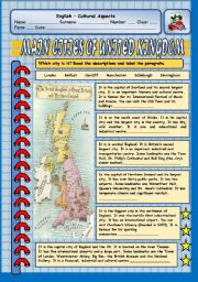 English Worksheet: CULTURAL ASPECTS - MAIN CITIES OF UNITED KINGDOM