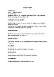 English worksheet: Sample lesson Plan