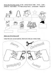 English Worksheet: Christmas words & card 3