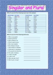 English Worksheet: SINGULAR AND PLURAL