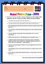 English Worksheet: Nobel Peace Prize - 2009 