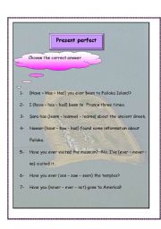 English worksheet: present perfect