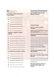 English Worksheet: Treasure hunter and Pirates parts of speech and writing activity