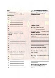 English worksheet: Treasure hunter and Pirates parts of speech and writing activity