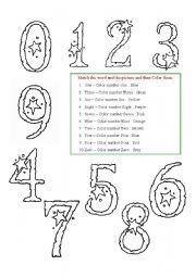 Number star - Zero to Nine - Matching and Coloring