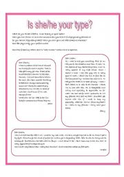 English Worksheet: Is he/she your type? 2 pages