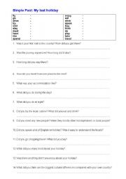 English worksheet: Simple Past: Holidays