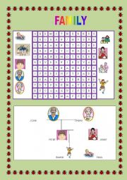 English Worksheet: family wordsearch