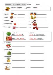 English Worksheet: fruit singular plural