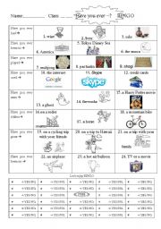 English Worksheet: Have you ever ~ BINGO