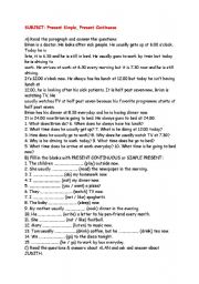 English Worksheet: Simple Present and Present Continuous Tense