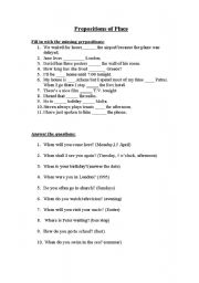 English Worksheet: PREPOSITIONS OF PLACE