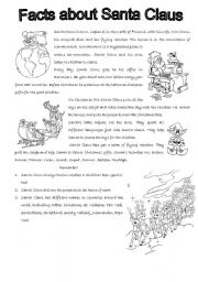 English Worksheet: facts about santa claus_black and white version