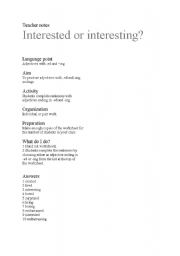 English worksheet: intersted or interesting