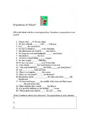 English worksheet: Prepositions of School