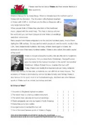 English Worksheet: Reading Comprehension Wales