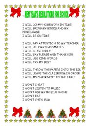 English Worksheet: NEW YEARS RESOLUTIONS FOR SCHOOL