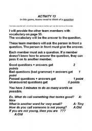 English Worksheet: The Question game