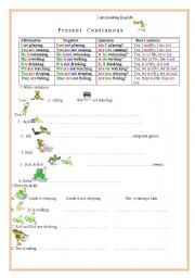 English worksheet: Present Continuous with Frogs and Worms