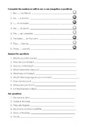 English worksheet: Verb BE