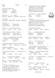 English Worksheet: there is there are -a test