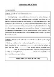 English Worksheet: 9 th form diagnostic test