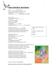 English worksheet: three little birds fill in and sing