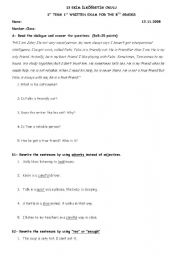 English worksheet: test for the 8th grades TR