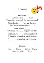 English Worksheet: O Canada Song 
