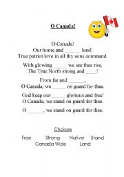 English worksheet: O Canada Song 