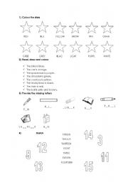 English Worksheet: Test - Colours - School objects - Numbers