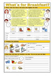 English Worksheet: Whats for Breakfast? - food, time, frequency