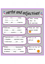 English worksheet: verbs and adjectives