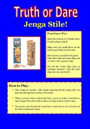 English Worksheet: Truth or Dare Jenga