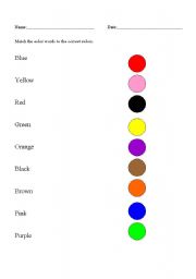English Worksheet: Color Words Matching Worksheet