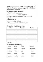 English Worksheet: backpack1 reading and writing activity