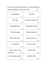 English Worksheet: Subject&Predicate