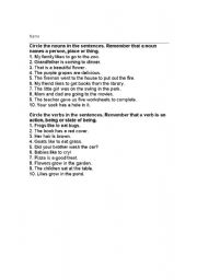 English Worksheet: Nouns and verbs