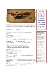 English Worksheet: Indiana Jones Gap Fill and Matching