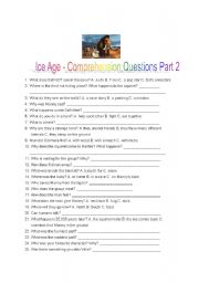 English Worksheet: Ice Age Movie Viewing Comprehension Questions Part 2