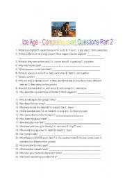 English Worksheet: Ice Age Movie Viewing Comprehension Questions Part 2