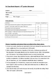 English Worksheet: Book Report assignment