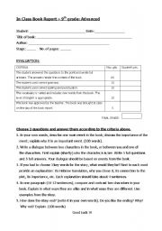 English worksheet: Book Report assignment