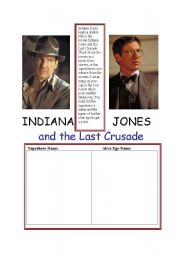 English worksheet: Indiana Jones as a superhero